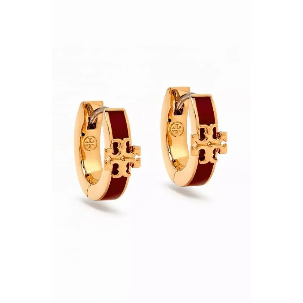 Tory Burch Kira Enamel Huggie Hoop Earrings Red OS